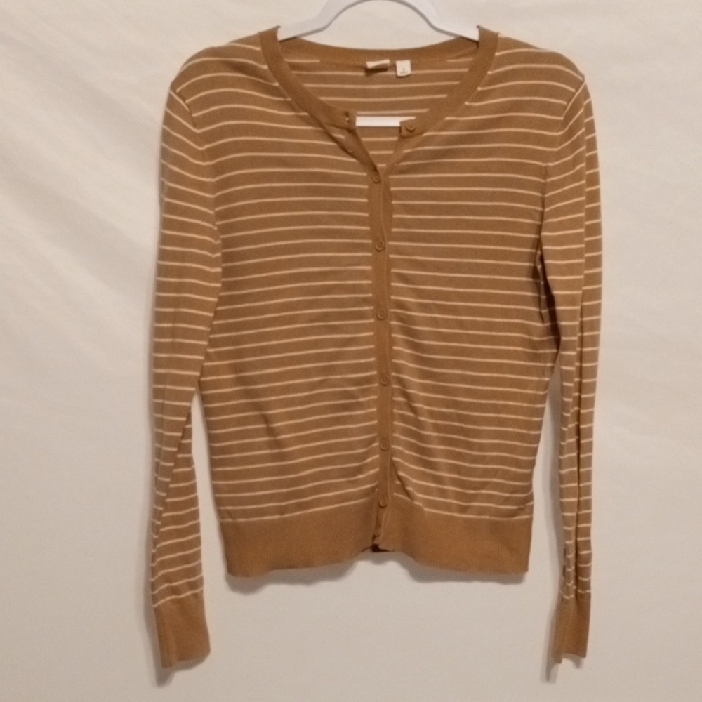 Women's Cardigan /Camel brown and white stripes